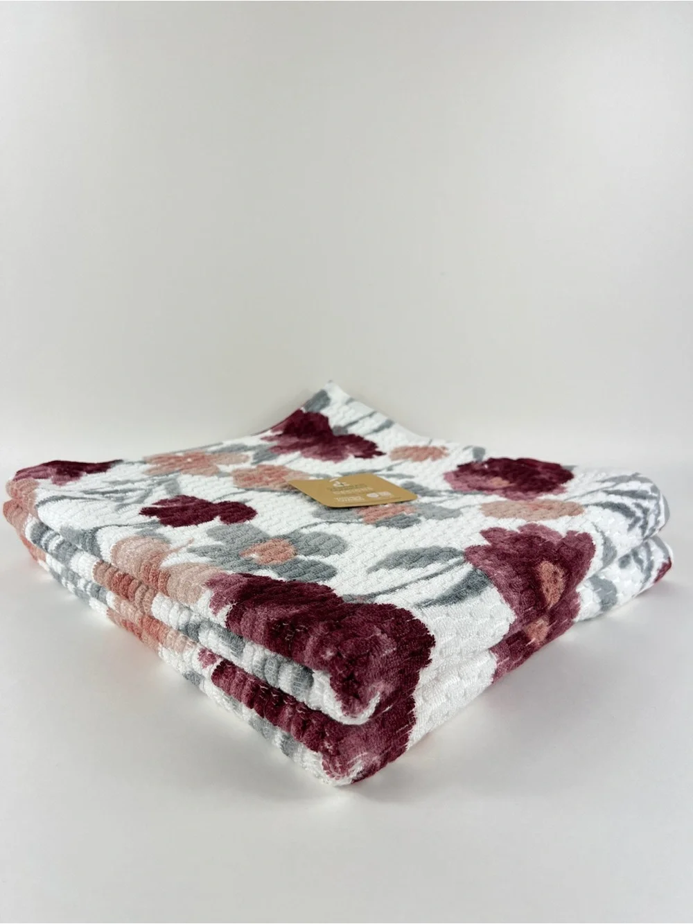 Deborah Connolly Bath Towel Set Burgundy Gray White Floral Extra Soft 6 Pc NEW